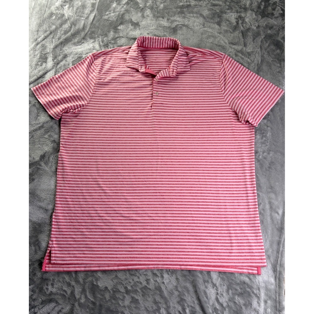 johnnie-O Striped Polo Shirt Mens XXL Pink Red Performance Short Sleeve